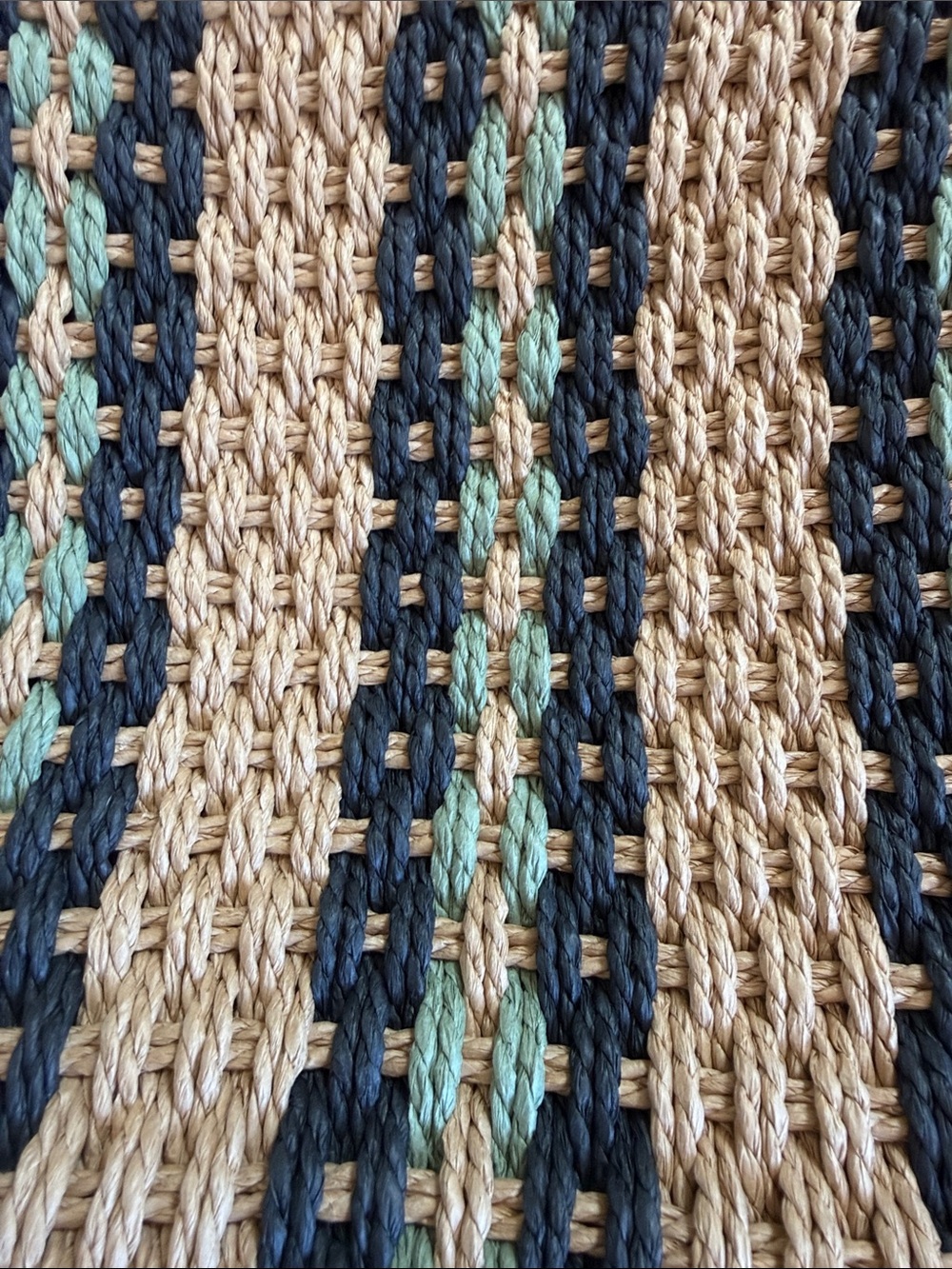 Dejavu NWT Woven Straw Tote Bag with Navy and Teal Stripe Accents Zip Closure - Picture 8 of 10